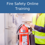 fire safety online training with a man holding a fire extinguisher
