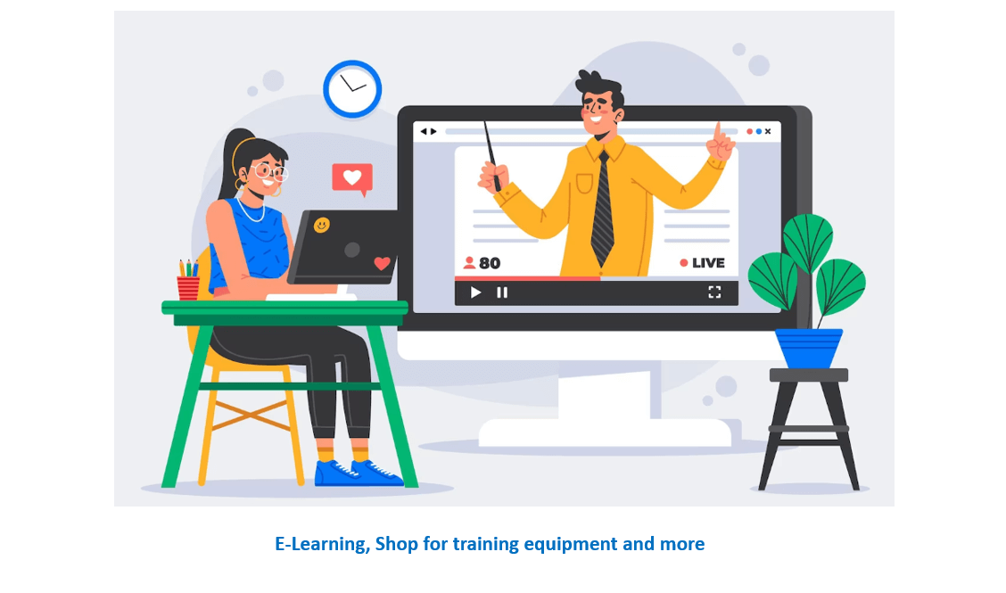 E-learning on Health and safety courses and manikins and shops for tutorial equipments