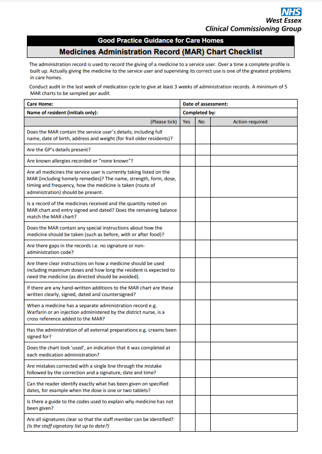 NHS document on nmc medication standard chart