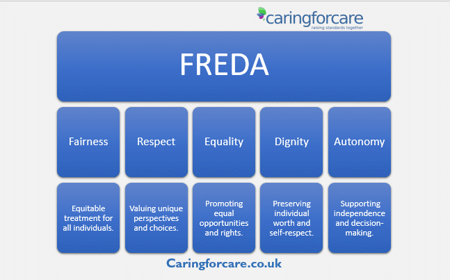 FREDA Principles of Dignity in Care. This explains Freda principles with other dignity of care principles