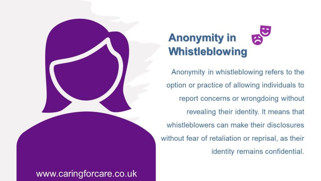 Anonymity refers to the option or practice of allowing individuals report concern without revealing their identity.